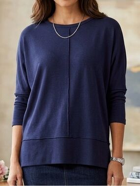SPANX Perfect Length Dolman Sleeve Shirt Sweatshirt Top Blue Size XS